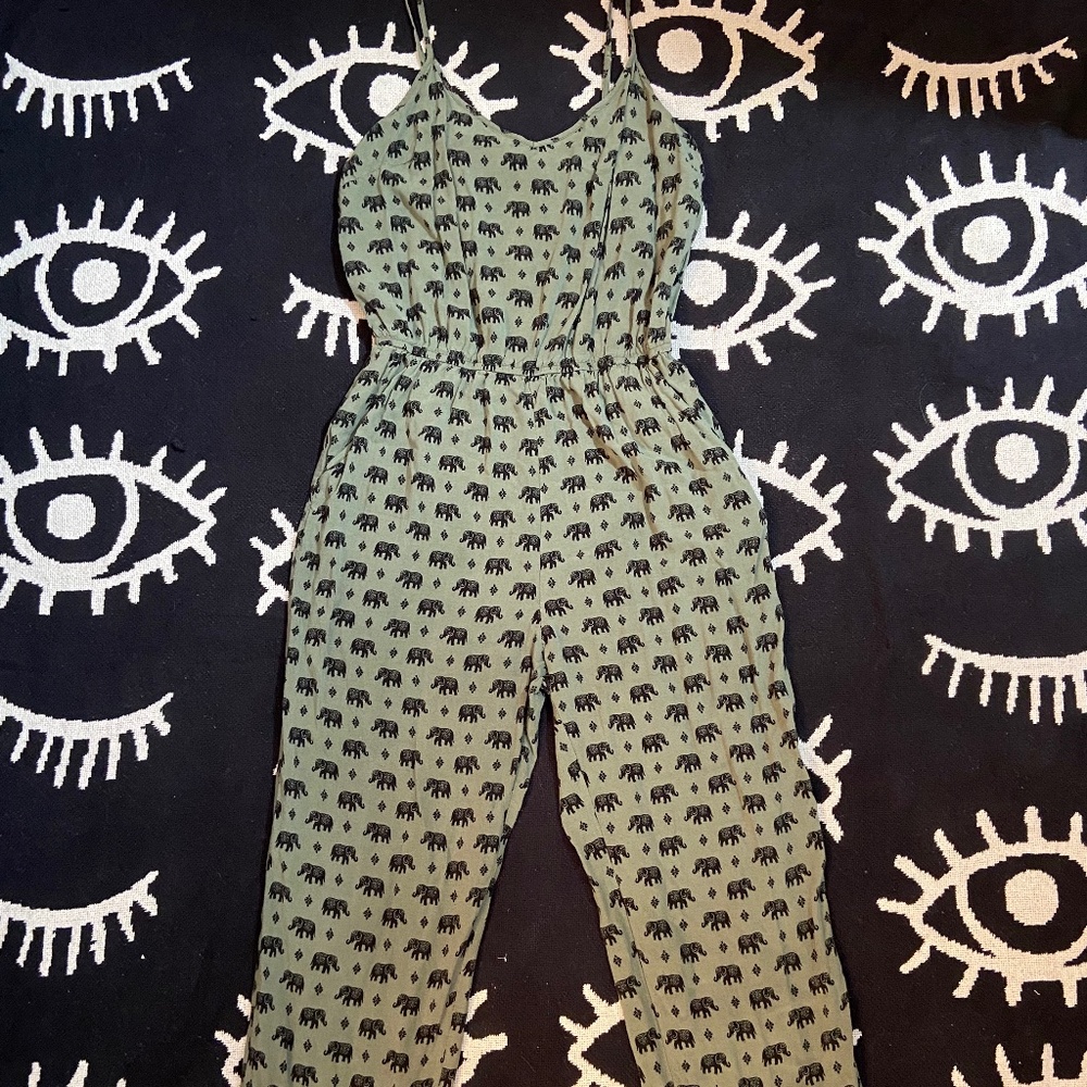 Green Elephant Print Romper
